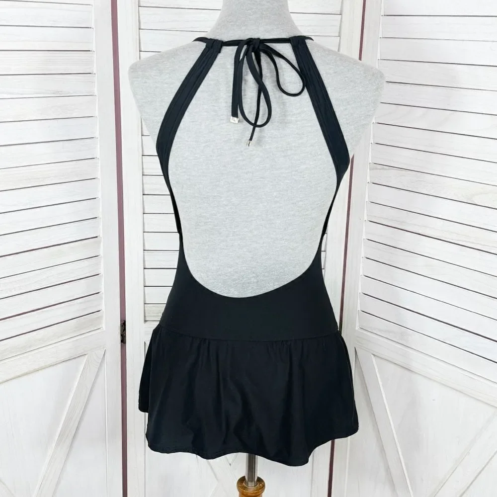 Kate Spade‎ Crescent Bay High Neck Swim Dress Swimsuit Black Small One Piece